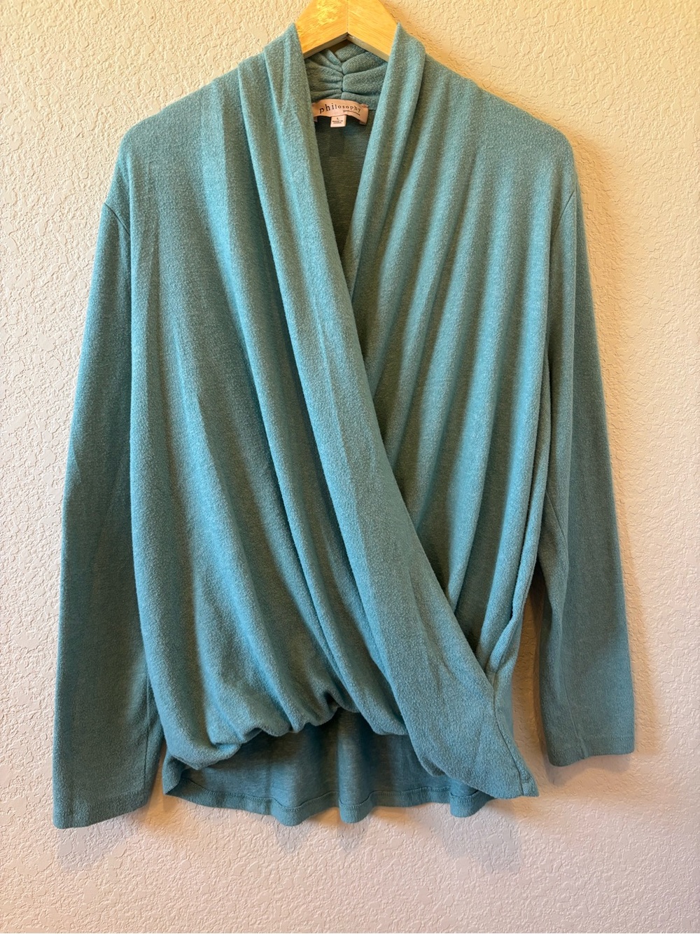 Philosophy Soft Teal Ballet Wrap-Style Women's Cardigan Sweater Large